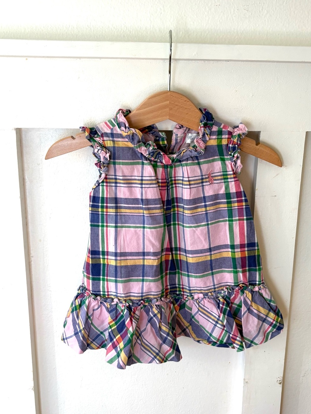 Ralph Lauren EUC Pink/Lavender Plaid Ruffled Lined Dress 3 months